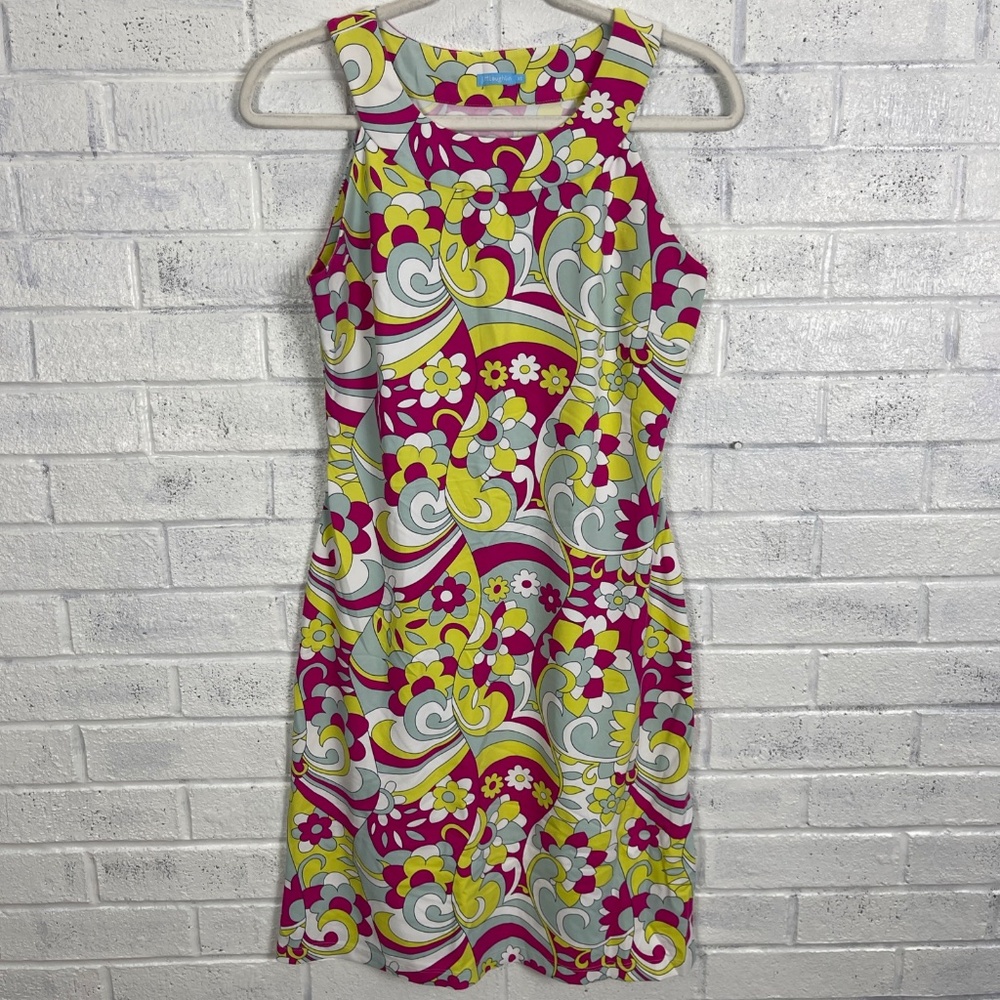 J.McLaughlin  Sleeveless Shift Dress Womens XS Retro Floral Mod Print Stretch